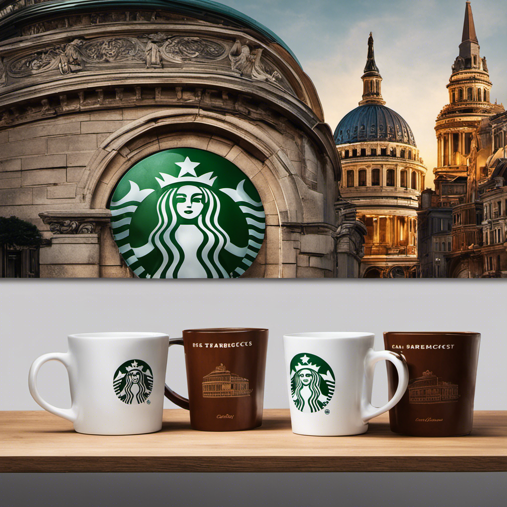 An image depicting two cups of Starbucks coffee side by side, one in Europe and one in America