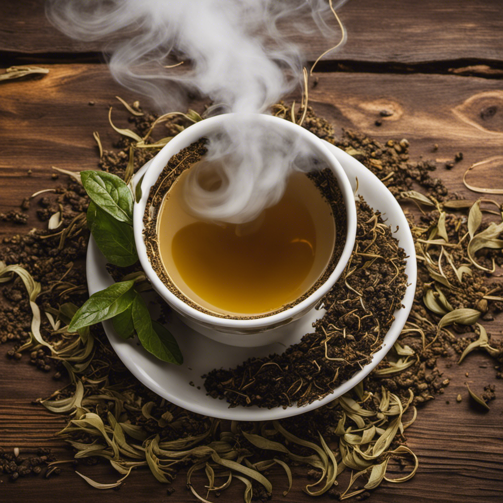 An image showing a close-up view of a steaming cup of yerba mate, surrounded by swirling tendrils of smoke that resemble cigarette fumes