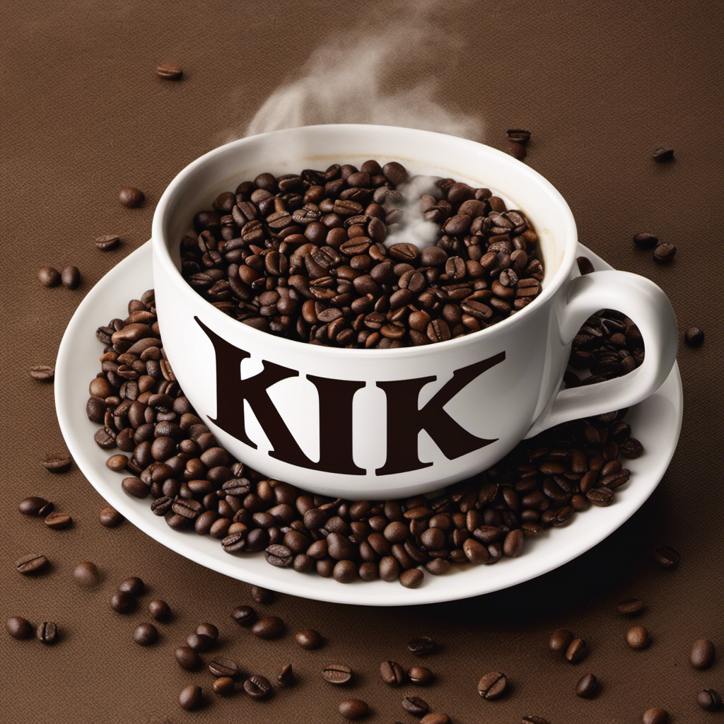 An image showcasing a steaming mug of dark, aromatic Postum, surrounded by an elegant letter 'K' formed by coffee beans, symbolizing its rich flavor and its historical connection to its original name, "Postum Kaffee