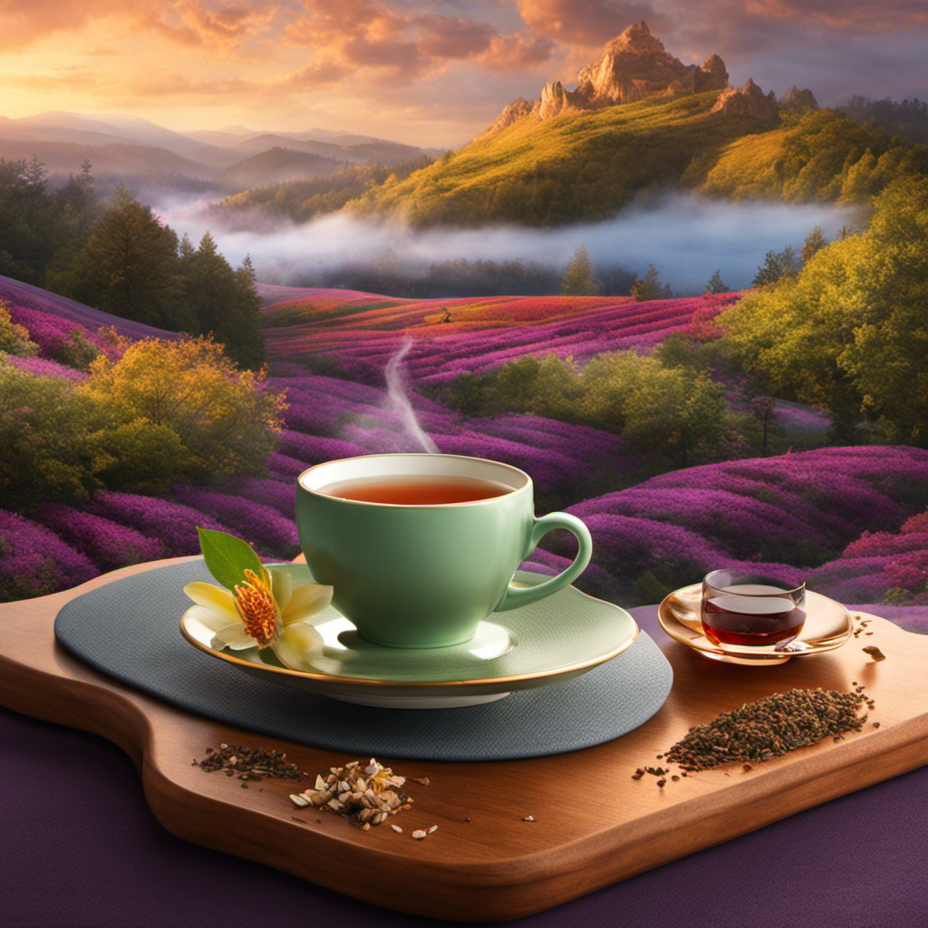 An image that showcases a steaming cup of Yogi Tea, nestled between a serene yoga mat and a clock ticking away, symbolizing the enduring, time-tested quality of Yogi Tea