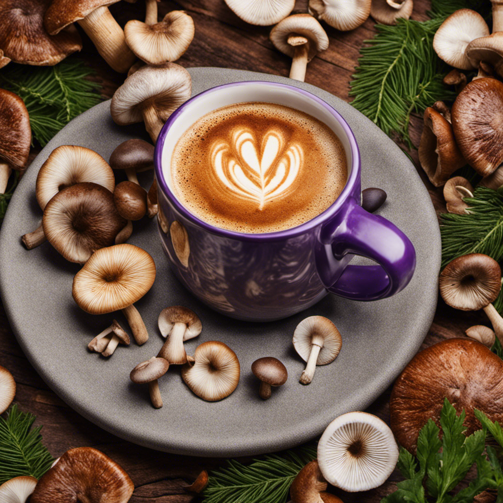 An image showcasing a steaming cup of Ryze Mushroom Coffee, surrounded by ten vibrant mushrooms representing the ten compelling reasons to make the switch