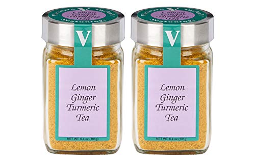 Lemon Ginger Turmeric Tea- Two 6.4 oz. Jars- with Black Pepper, Curcumin, Ginger & Natural Honey Crystals