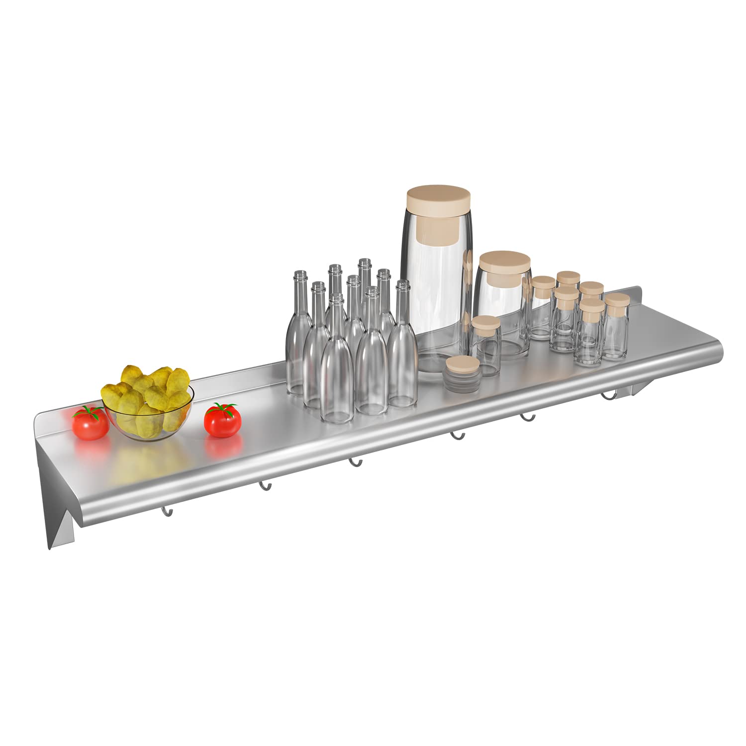 NCOEN Stainless-Steel-Shelf Wall Mounted with 6 Hooks