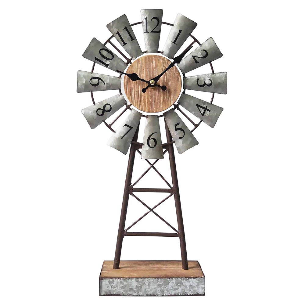 MODE HOME Galvanized Windmill Table Clock on Stand