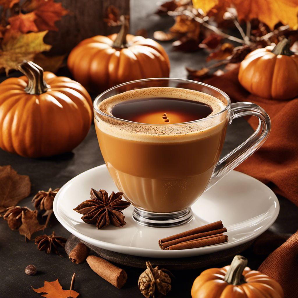 An enticing image capturing the essence of autumn, with a steaming cup of Nespresso Pumpkin Spice Variation held in hand
