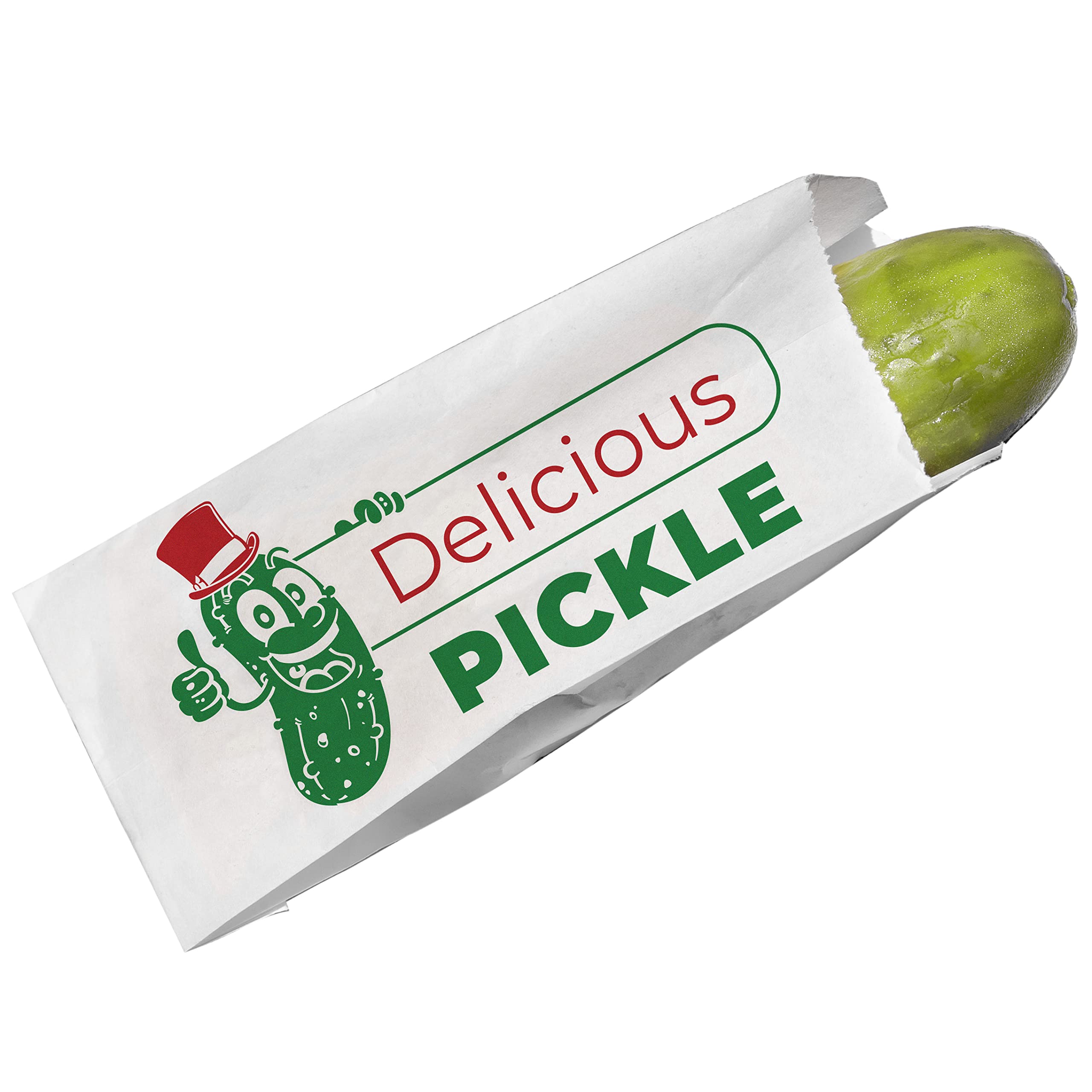 Durable, Retro Design 6.5 in Dill Pickle Bag 100 Pack. Turn Your Party into a Carnival with Classic Vintage Paper Snack Sacks That Keep Pickles Fresh. Mess-Free Bags for Fundraiser or Concession Stand