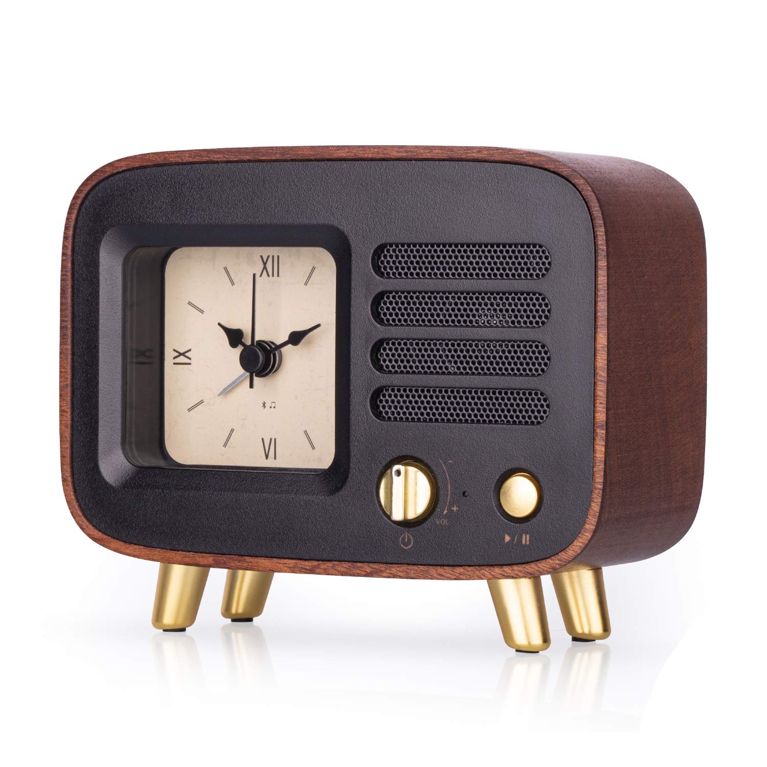 BEW Retro Wooden Bluetooth Alarm Clock