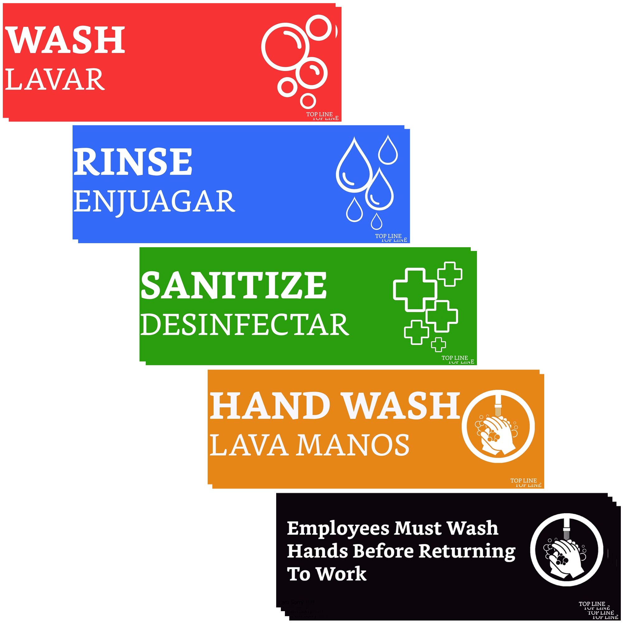 TOP LINE TEST STRIPS Wash Rinse Sanitize Sink Labels Signs with Hand Wash Signs