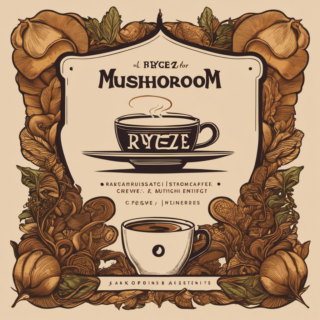 An image showcasing a steaming cup of Ryze Mushroom Coffee with a rich, earthy aroma, nestled in eco-friendly packaging