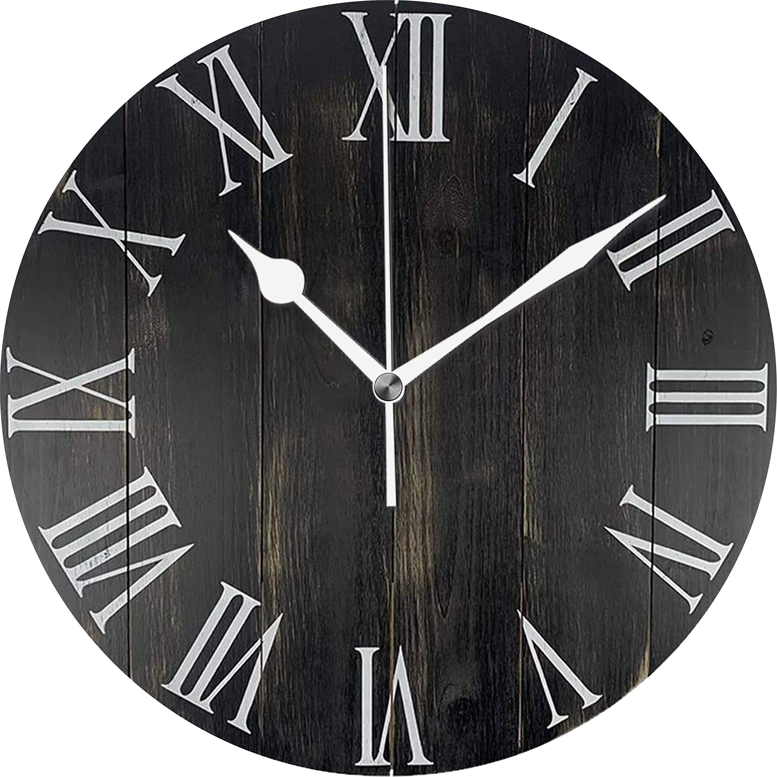 LANEABUY Rustic Wooden Farmhouse Wall Clock Black 14 Inch Silent Non Ticking Battery Operated Home Decor Wall Clocks for Living Room, Bedroom, Kitchen 14IN Rustic Black