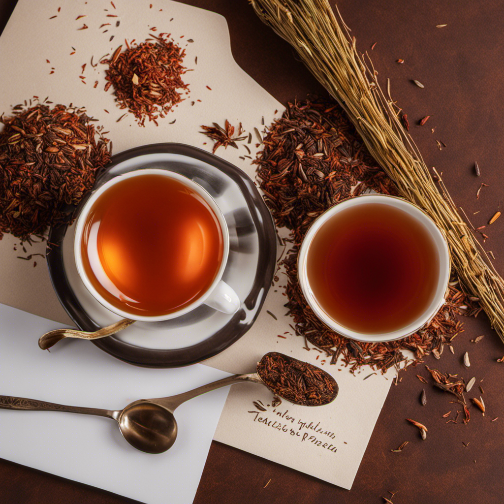 An image showcasing a close-up view of a porcelain tea cup filled with rich, amber-colored Rooibos tea