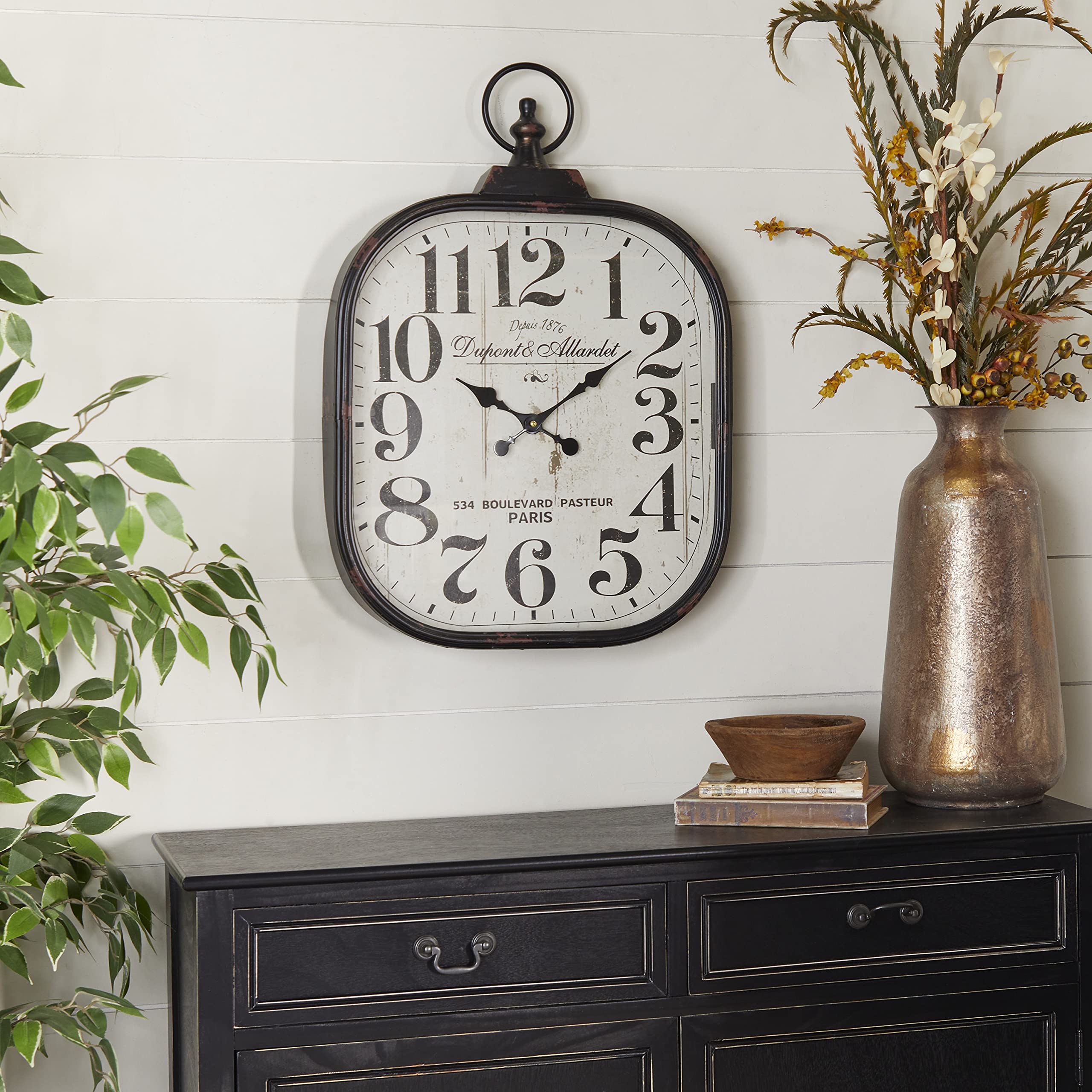 Deco 79 Metal Distressed Pocket Watch Style Wall Clock with Ring Finial