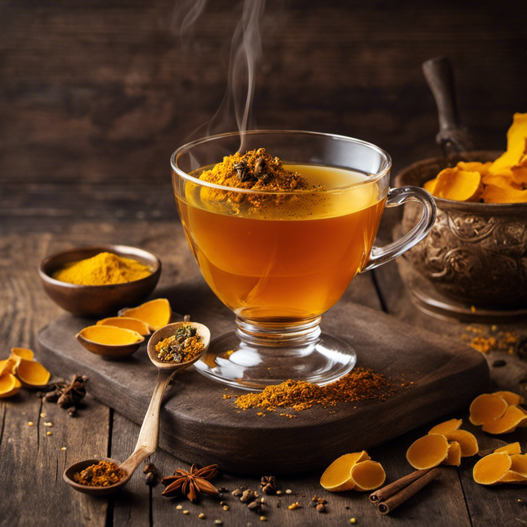 An image featuring a steaming cup of vibrant AIP Turmeric Tea, brimming with golden hues