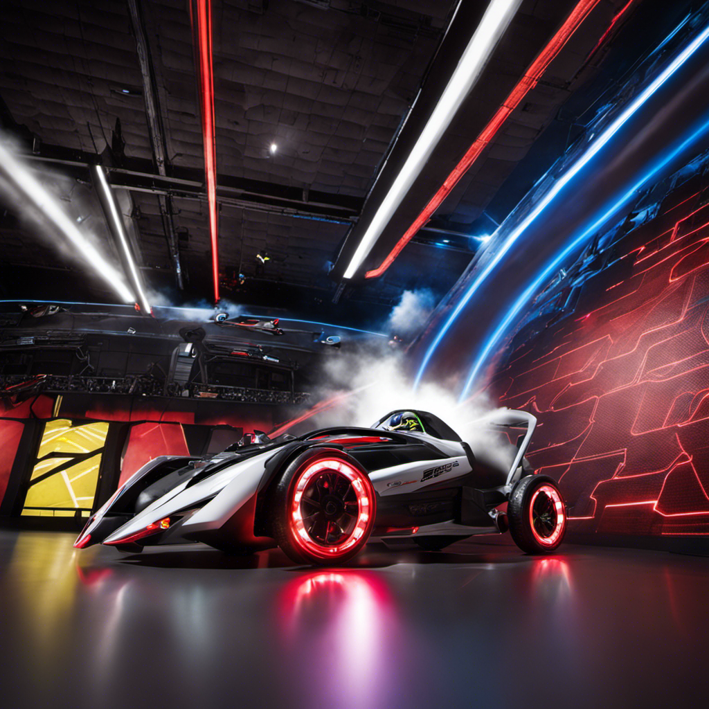 An image that showcases the Air Hogs Zero Gravity Laser Wall Racer zooming effortlessly across a room, defying gravity with its sleek and futuristic design
