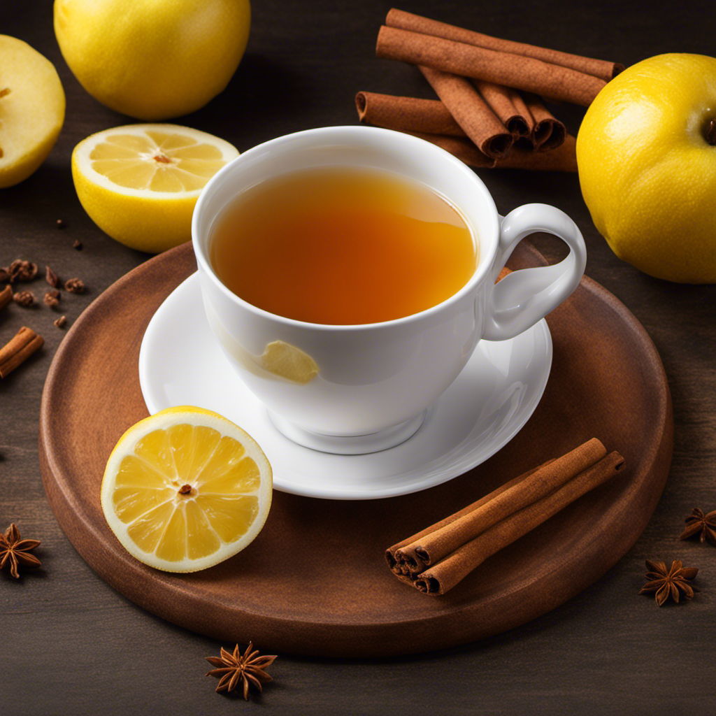 An image showcasing a warm, golden-hued cup of Apple Cider Vinegar Turmeric Ginger Cinnamon Tea