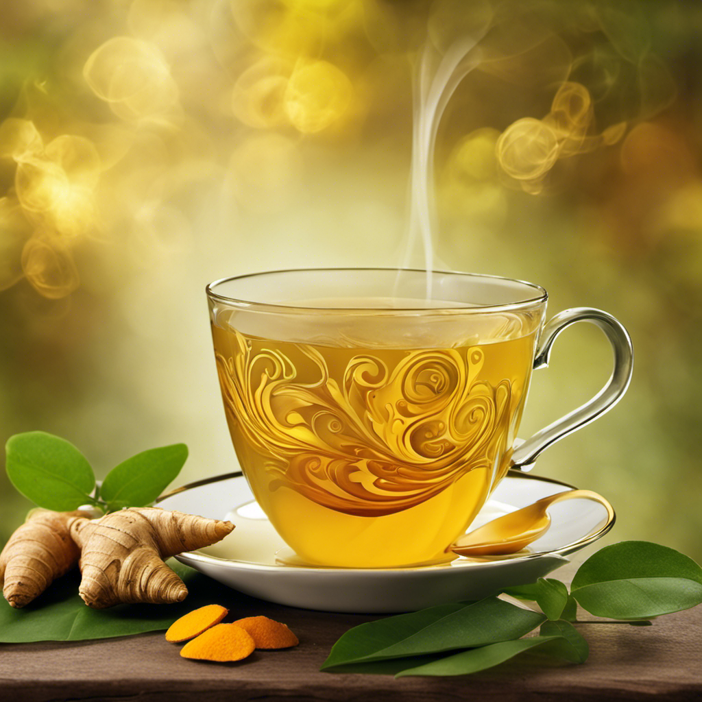 An image showcasing a steaming cup of Ayurvedic Ginger Turmeric Tea