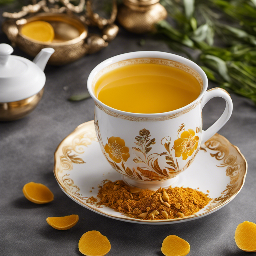 An image showcasing the vibrant golden hues of Benner Tea Co's Ginger Turmeric blend
