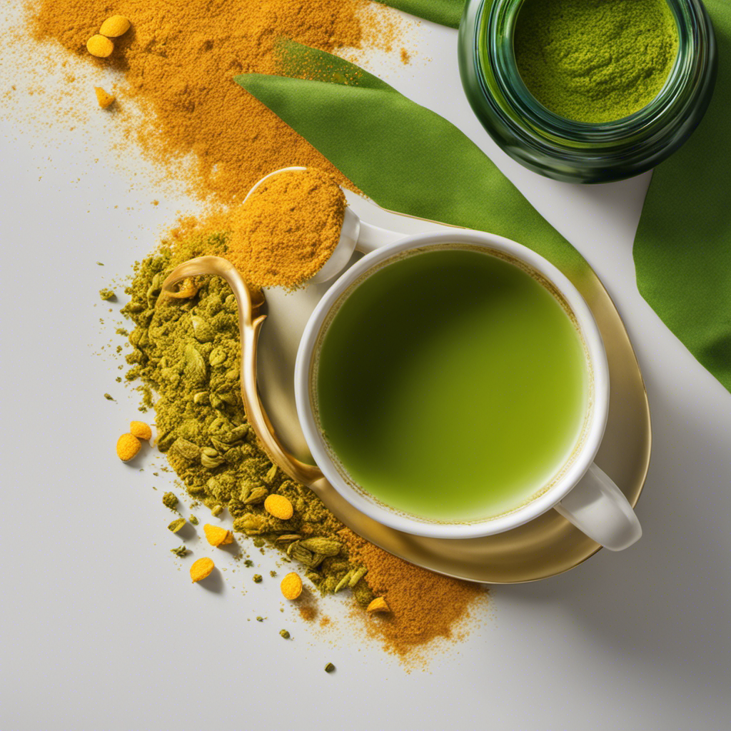An image showcasing a vibrant cup of Bigelow Turmeric Matcha Green Tea