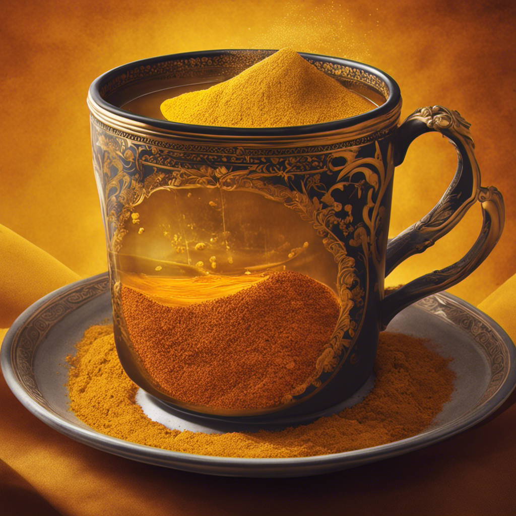 An image showcasing a tea bag submerged in a steaming cup of brewed turmeric powder