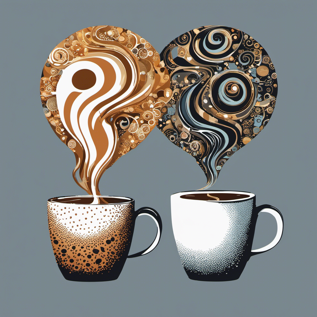 An image showcasing two coffee mugs side by side—one overflowing with energy, the other with creative ideas—symbolizing the debunking of caffeine myths and the exploration of fact versus fiction in the coffee world