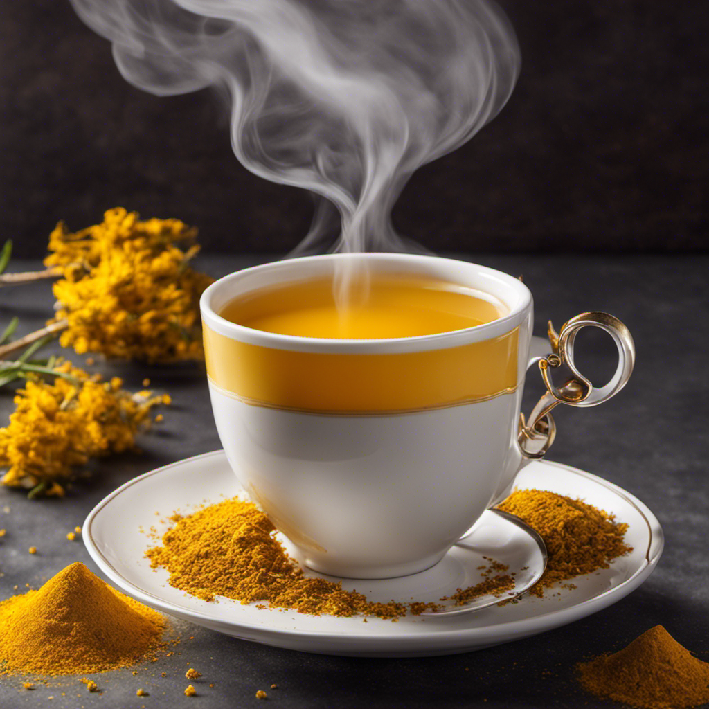 An image of a steaming cup of tea with vibrant yellow hues
