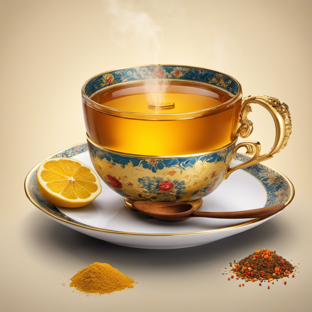 An image showcasing a vibrant teacup filled with steaming golden liquid