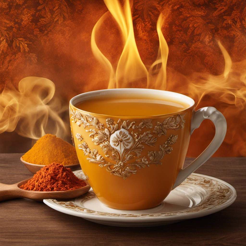 An image showcasing a vibrant, steaming mug of Cayenne Turmeric Tea