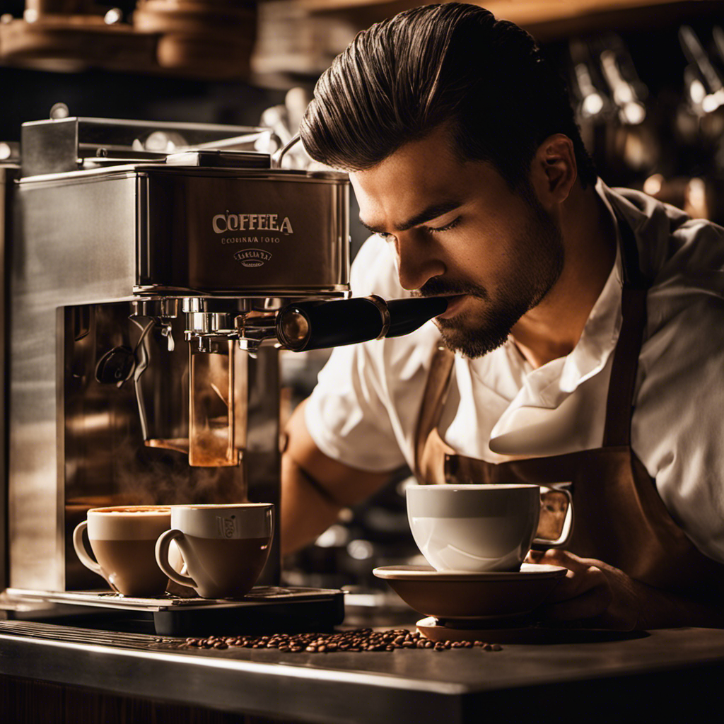An image that captures the essence of a bustling coffee shop: a barista meticulously crafting latte art, aromatic steam rising from a freshly brewed cup, and customers engrossed in their work, fueled by the invigorating aroma of coffee