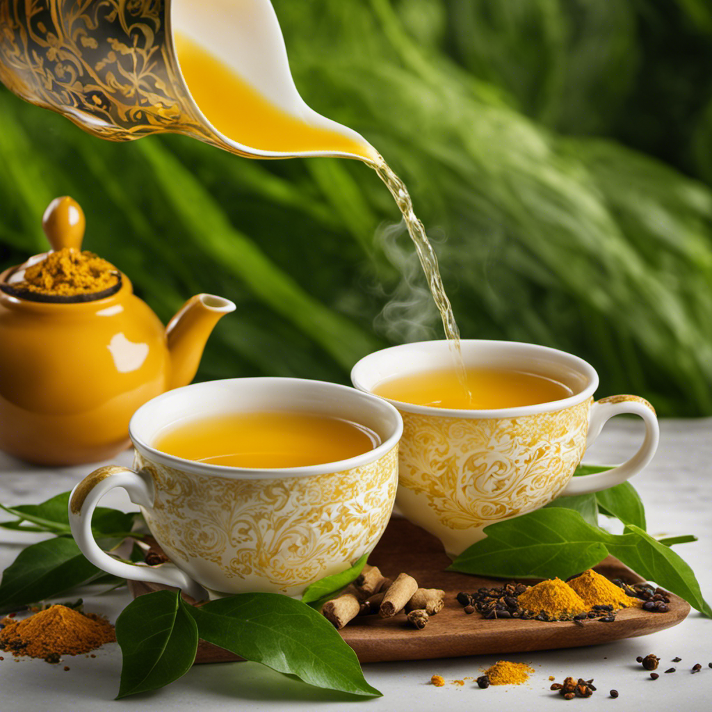 An image that showcases a vibrant yellow cup filled with steaming Cup of Life Turmeric Boost Tea