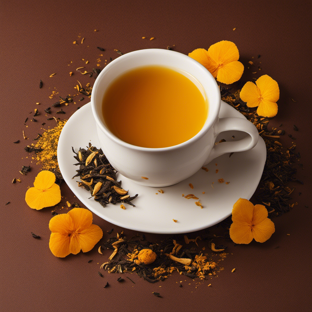 An image showcasing a vibrant, golden-hued cup of David's Tea Turmeric
