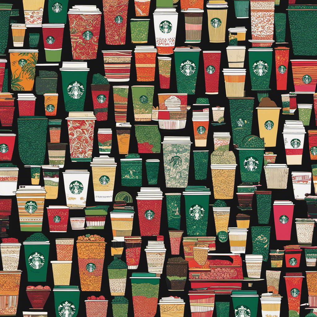 An image showcasing a variety of Starbucks cups, ranging from tall to trenta, with distinct visual cues highlighting each size's unique characteristics