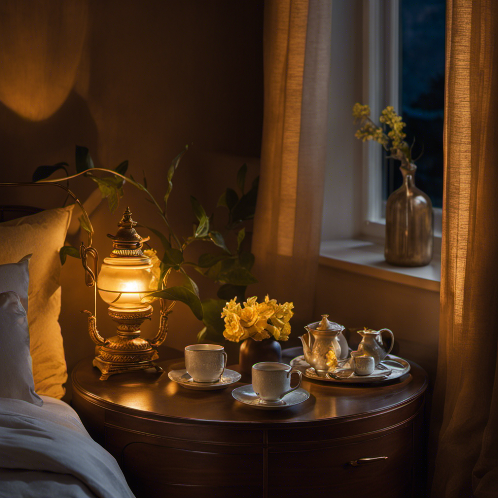 An image of a serene bedroom at night, softly lit by moonlight filtering through curtains