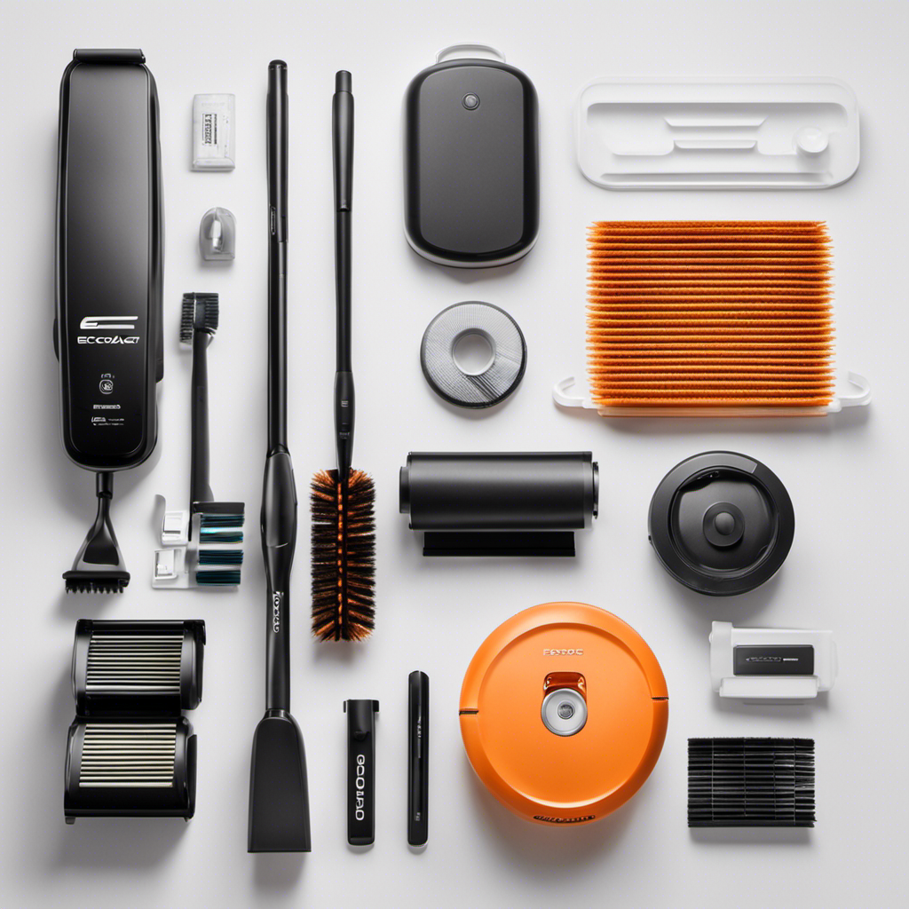 An image showcasing a range of Ecovacs spare parts such as brushes, filters, and batteries, neatly organized on a clean white background, highlighting their quality and variety