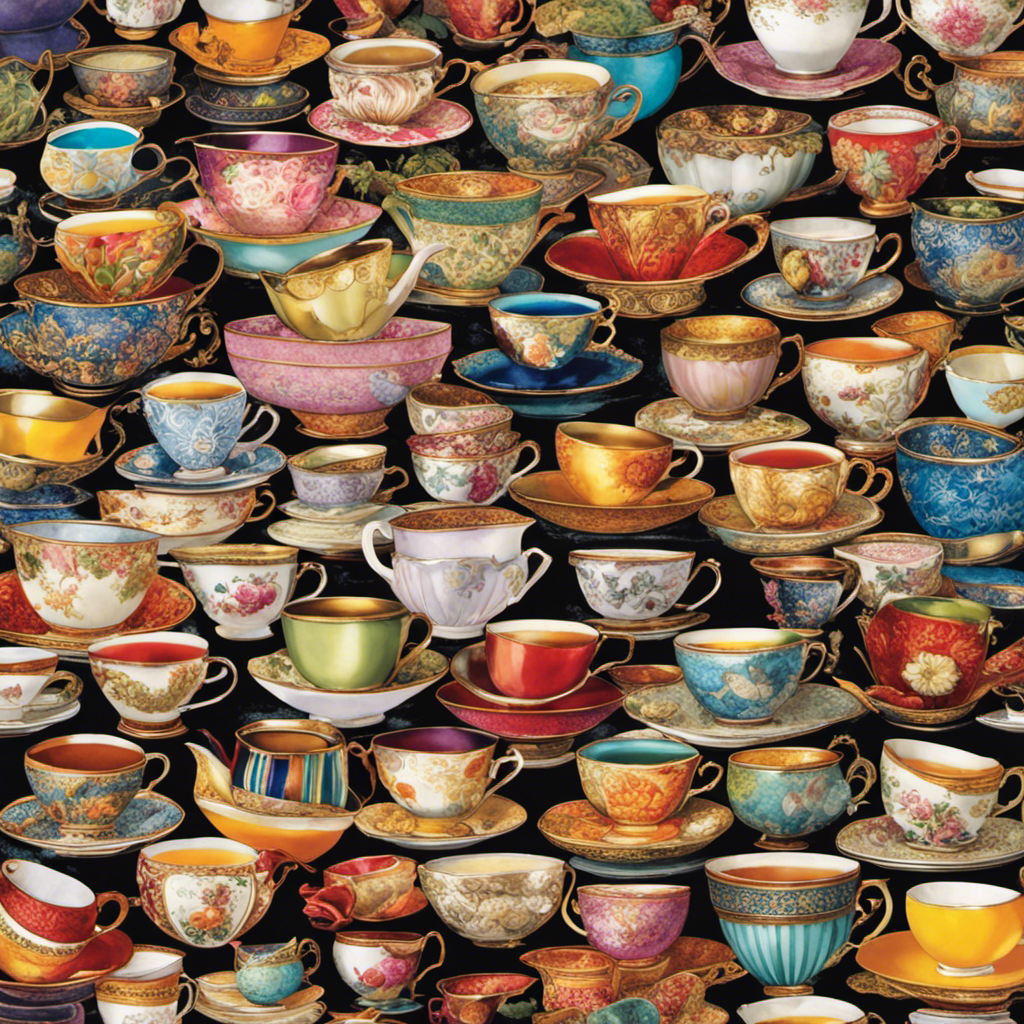 An image featuring a vibrant collage of teacups, each filled with a distinct variety of tea