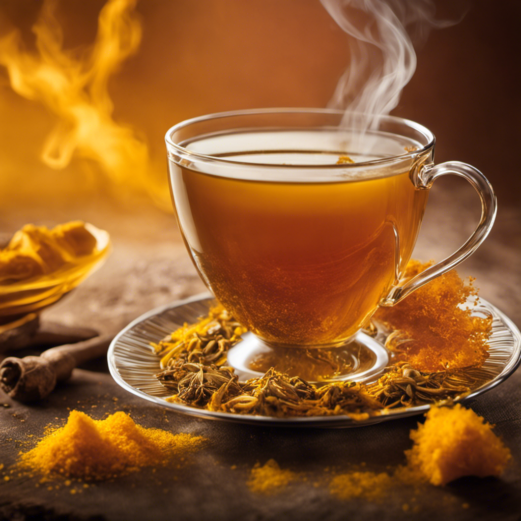 the essence of a steaming cup of golden turmeric and ginger tea, radiating warmth and vitality