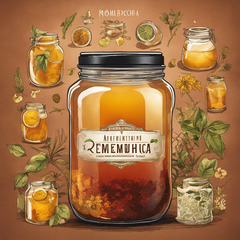 An image showcasing a glass jar filled with a gallon of refreshing, amber-colored kombucha