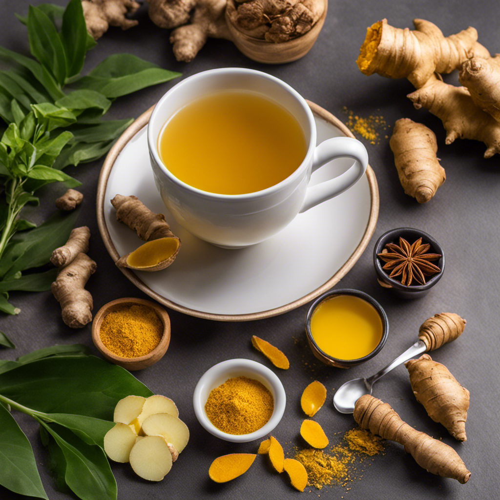 An image showcasing a steaming cup of vibrant golden Ginger Turmeric Detox Tea