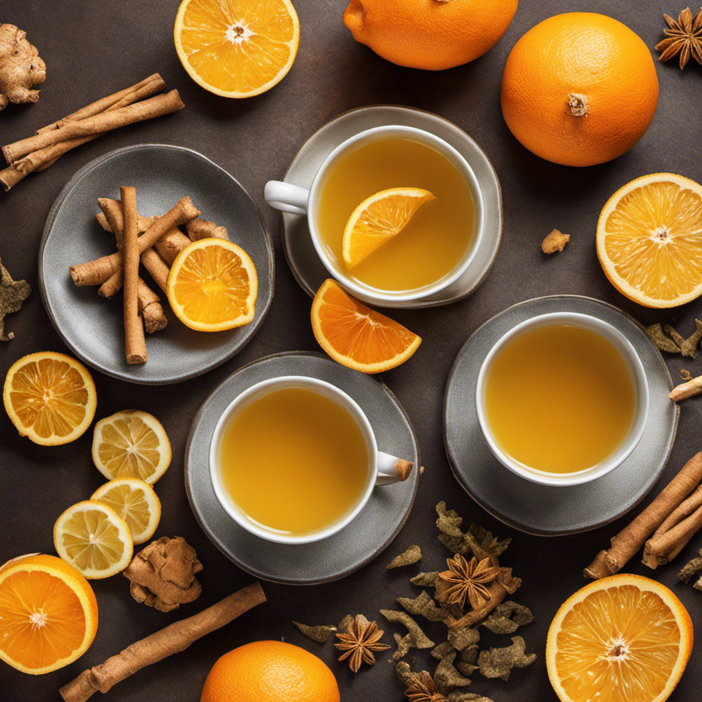 An image showcasing a steaming cup of Ginger Turmeric Licorice Orange Tea