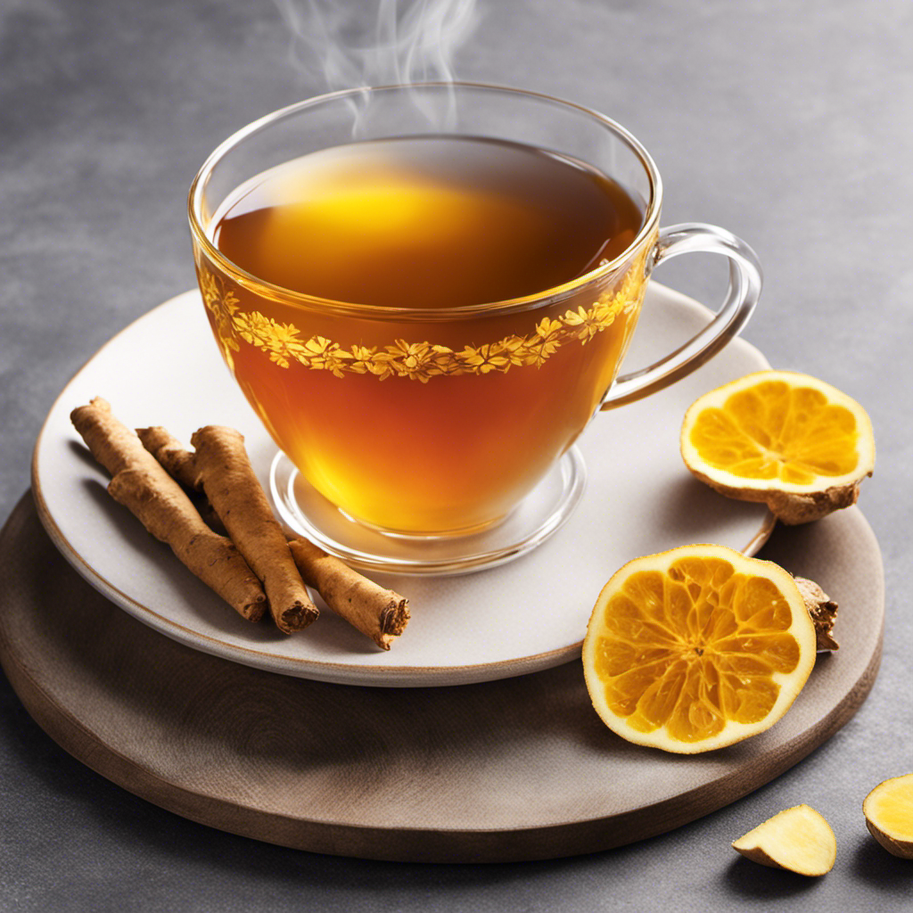 An image showcasing a vibrant, steaming cup of ginger turmeric tea