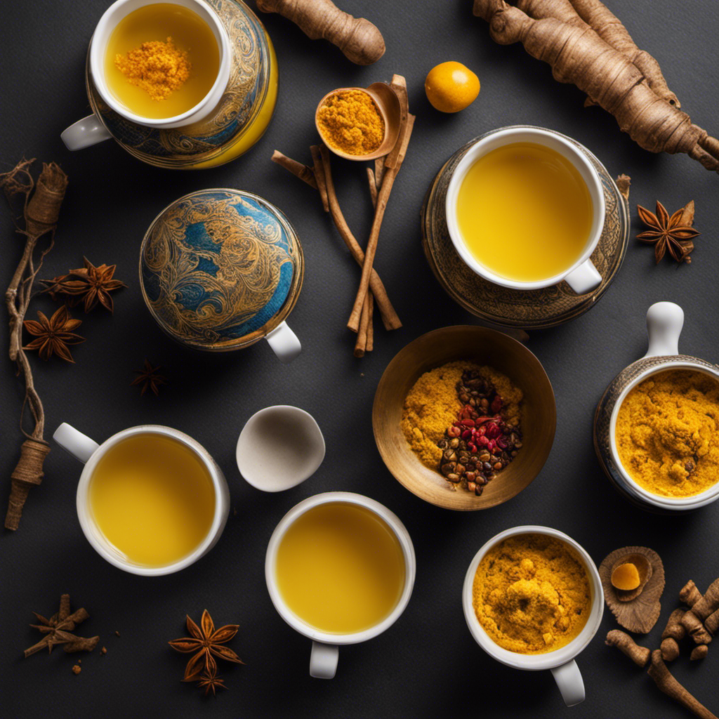 Ing cup of golden ginger turmeric tea, infused with fragrant spices and topped with a velvety emulsified coconut oil swirl