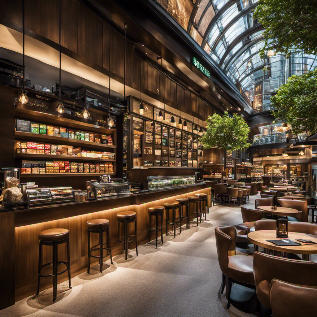 An image showcasing bustling Starbucks cafes in prime locations worldwide