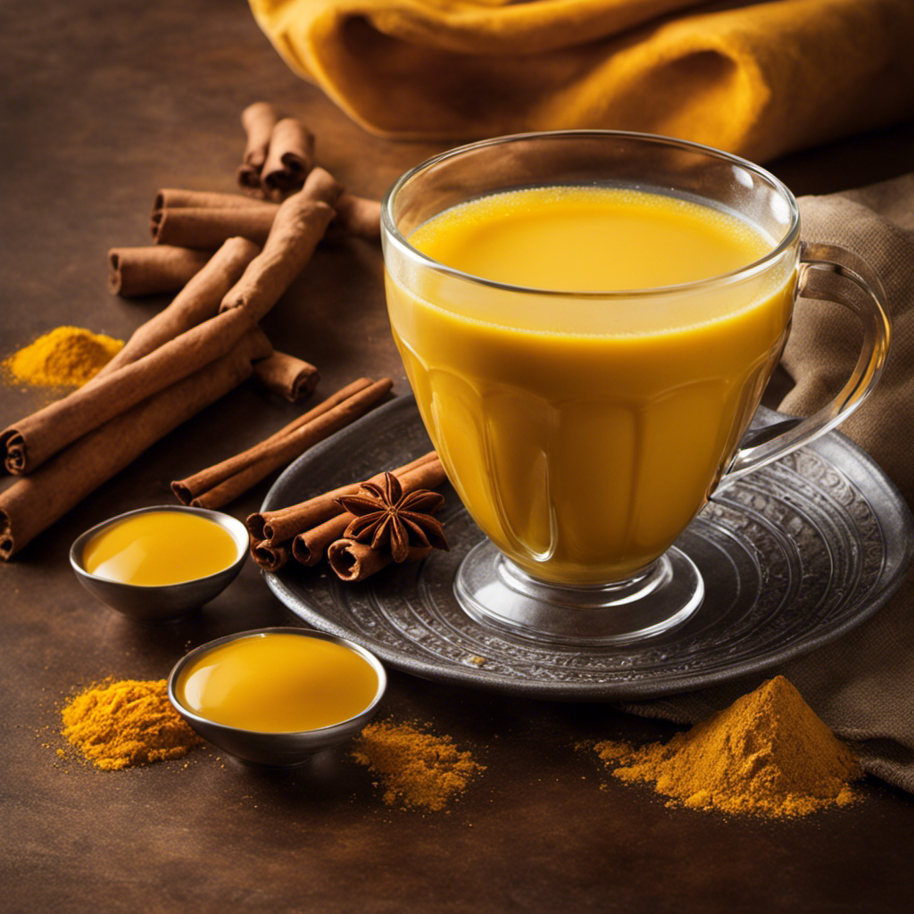 An image showcasing a steaming cup of golden milk, radiating warmth and comfort