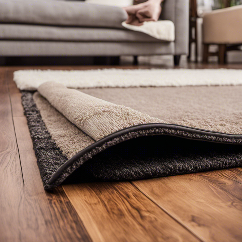 An image featuring a plush, luxurious rug anchored securely on a hardwood floor by the Gorilla Grip Rug Pad