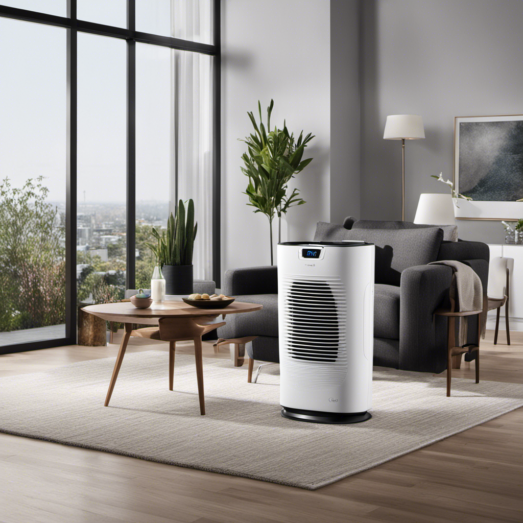 An image showcasing the HATHASPACE Air Purifier Filter: Capture the sleek, modern design of the purifier, displaying its state-of-the-art filtration system in action as it purifies the air, removing allergens, dust, and odors