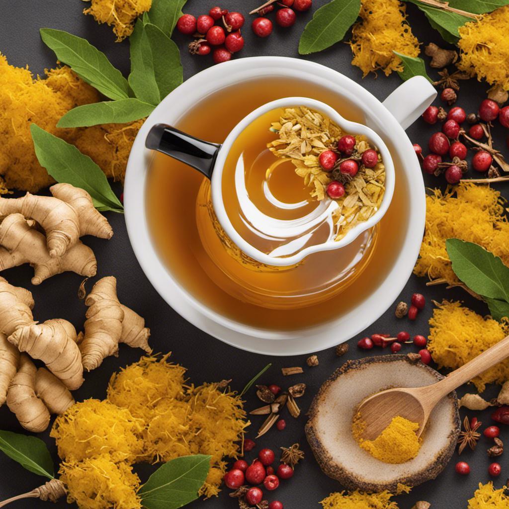 An image showcasing a steaming cup of Hawthorn Turmeric and Ginger Tea
