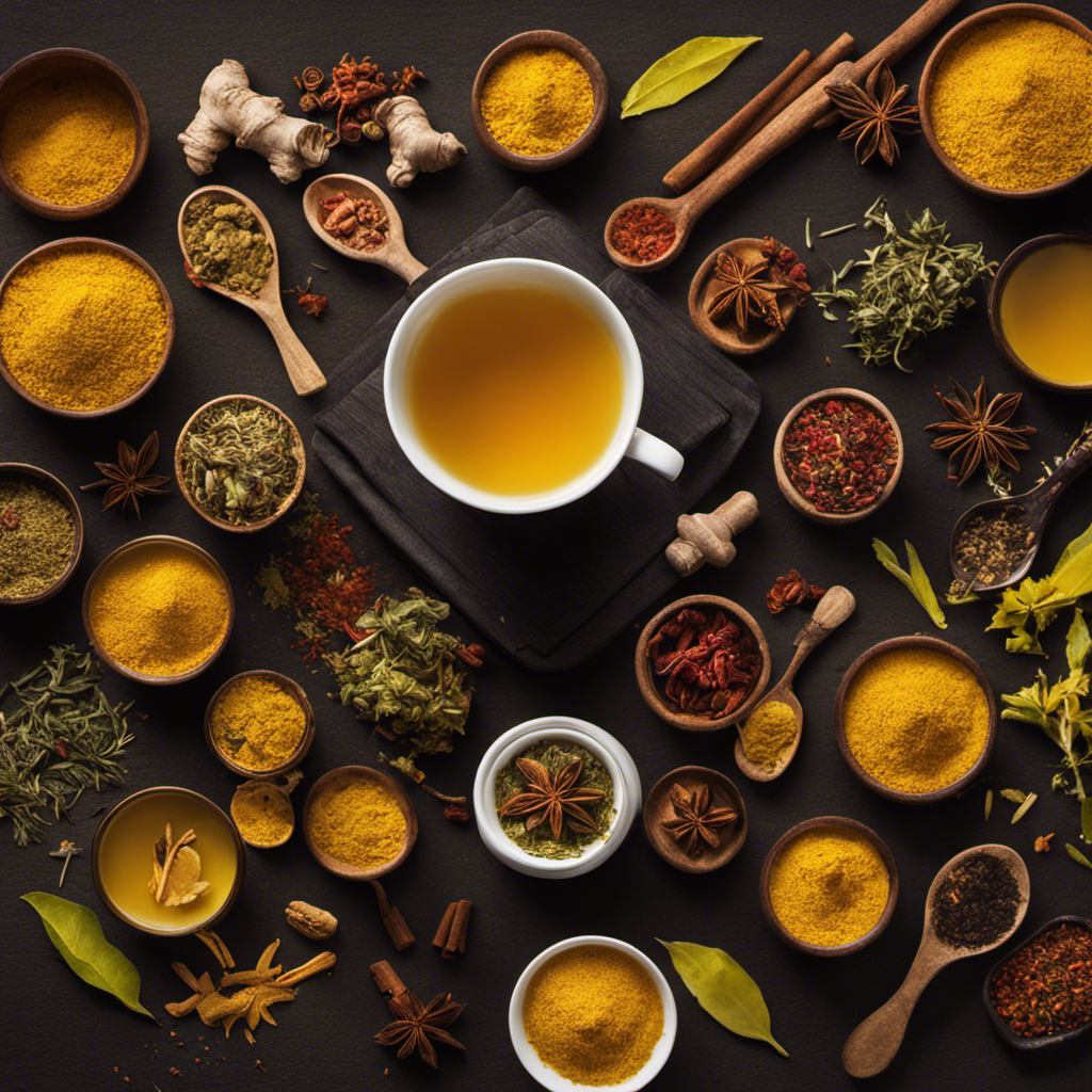 An image showcasing a steaming cup of Herbal Cup Turmeric Detoxify Tea, with vibrant yellow hues and subtle hints of ginger and cinnamon