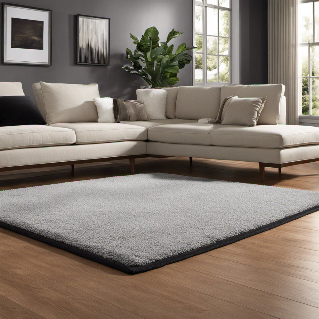 An image capturing a neatly arranged living room with a cozy rug, showcasing the Home Techpro Rug Pad Gripper in action
