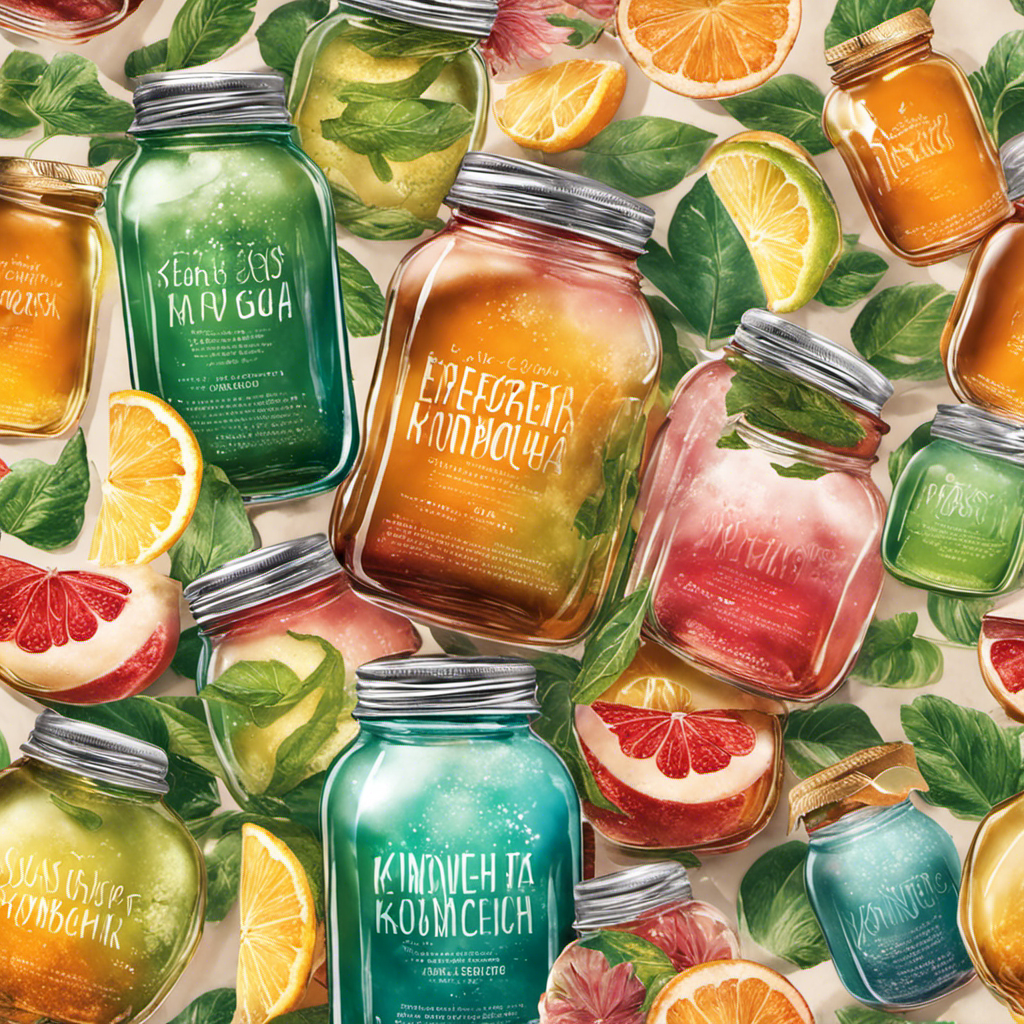 An image showcasing a glass jar filled with vibrant, effervescent kombucha, surrounded by a mesmerizing swirling mist of condensation