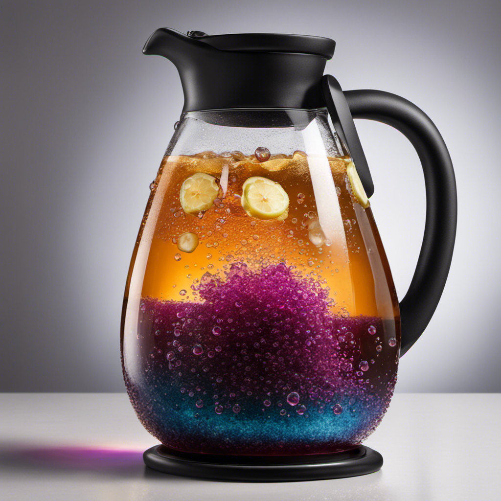 An image depicting the process of Kombucha tea balancing acid: a vibrant glass pitcher, filled with fermented tea, emitting bubbles and effervescence, while a delicate equilibrium is achieved between acidic elements and harmonizing flavors