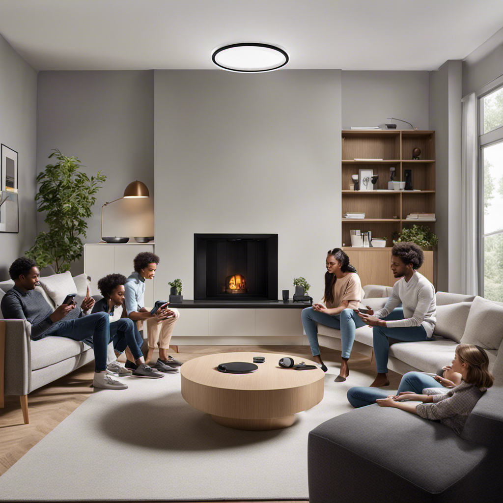 An image showcasing a diverse group of individuals gathered around a smartphone, each engaged in controlling their Ecovacs Deebot through the Home App